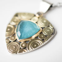 Madeira Blue Tourmaline & Diamond Pendant in Gold & Silver