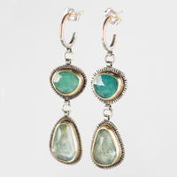 Tripoli Grandidierite & Moss Aquamarine Dangle Earrings on Hoops