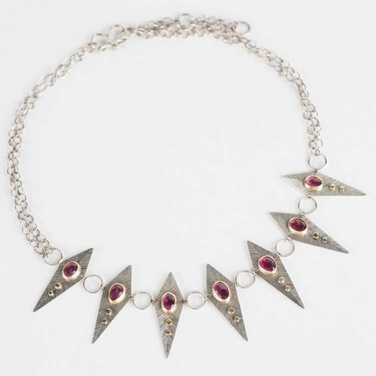 Glasgow Pink Tourmaline Bib Necklace in Gold & Silver