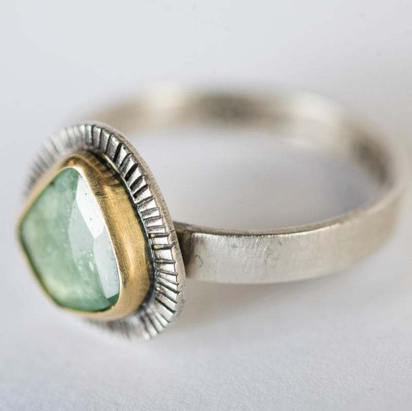 Sorento Green Tourmaline in 18k Gold & Silver Ring, Size 7
