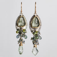 Venice Moss Aquamarine & Gem Tassel Earrings in Gold & Silver
