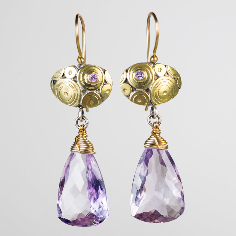 Corsico Pink Amethyst & Lavender Sapphire Earrings in Gold & Silver