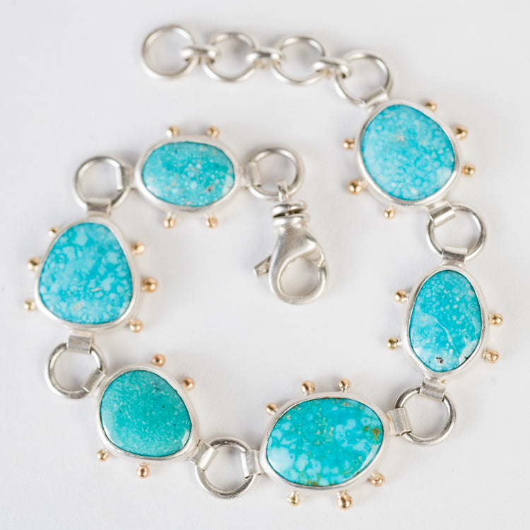 Europa Turquoise Link Bracelet in Silver & 14k Gold
