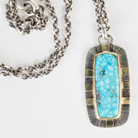 Sendai Rustic Kingman Turquoise Pendant in Gold & Silver