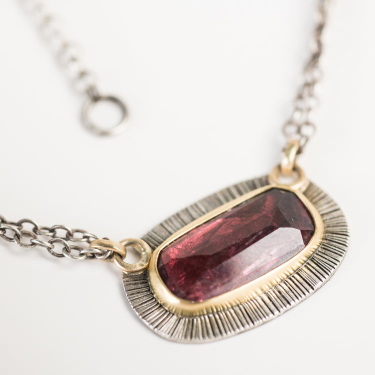 Sorento Dark Pink Tourmaline Pendant in Gold & Silver