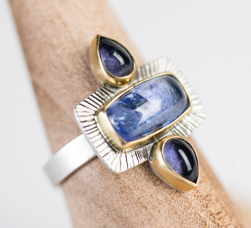 Florence Tanzanite & Iolite Ring in Gold and Silver, US  Size 6 1/2