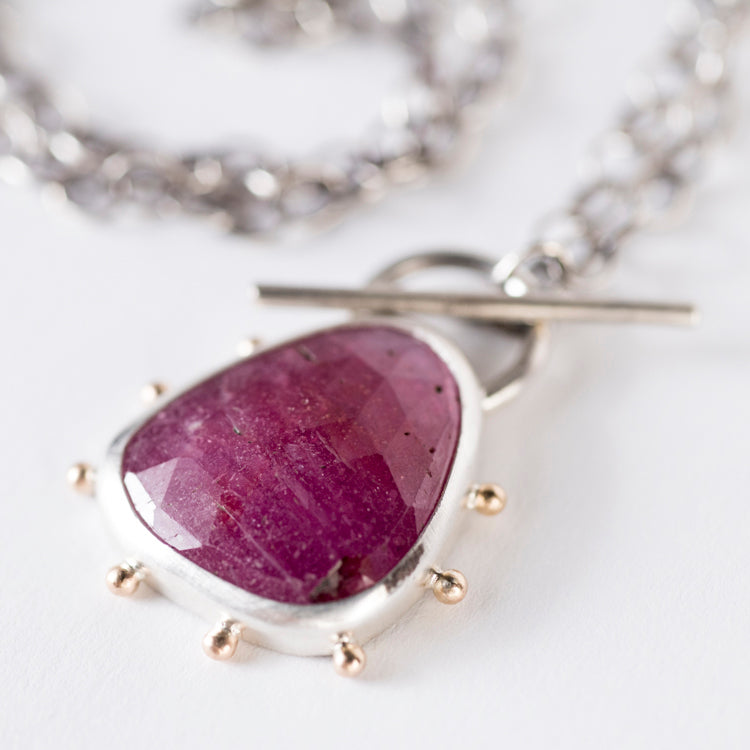 Callisto Pink Sapphire Toggle Pendant in Silver w/ 14k Gold