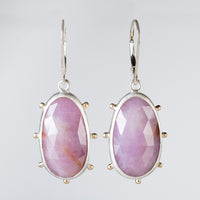 Hailey Pink Sapphire Earrings in Silver Bezel w/ Gold Granule Halo