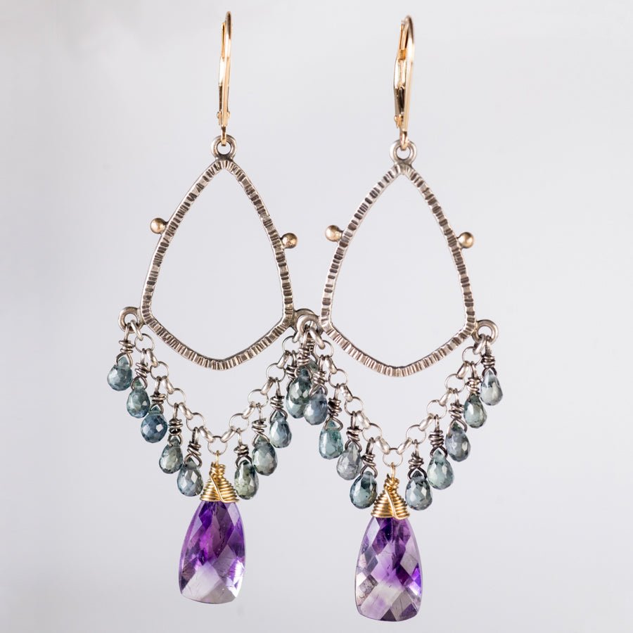 Galaxy Sapphire & Moss Amethyst Chandelier Earrings
