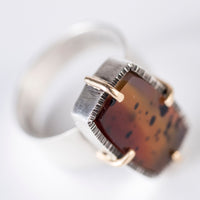 Siena Montana Agate in Silver & 14k Gold Ring, US Size 7