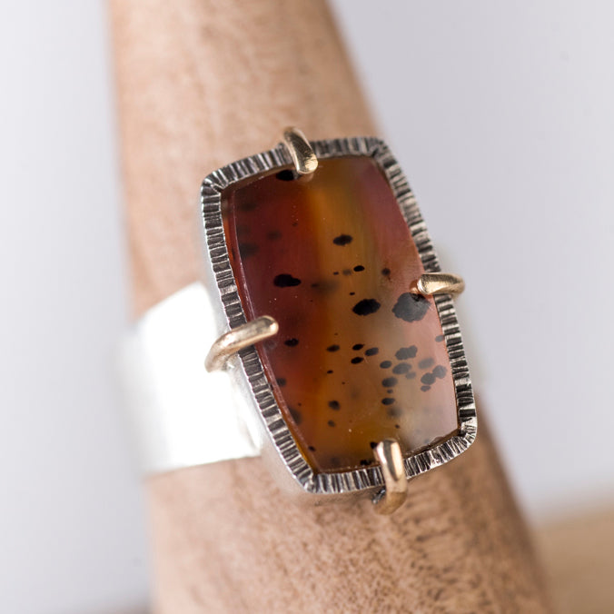 Siena Montana Agate in Silver & 14k Gold Ring, US Size 7