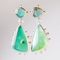 Europa Gem Silica & Grandidierite Earrings in Gold & Silver