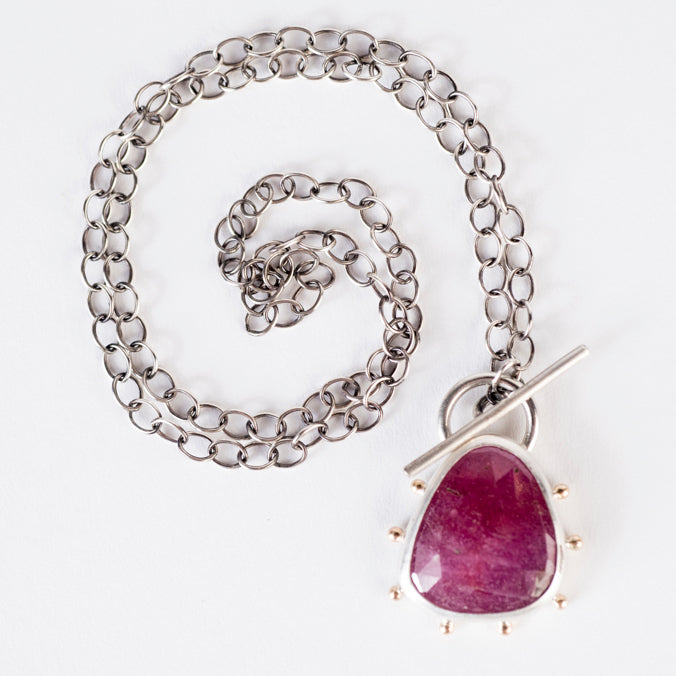 Callisto Pink Sapphire Toggle Pendant in Silver w/ 14k Gold