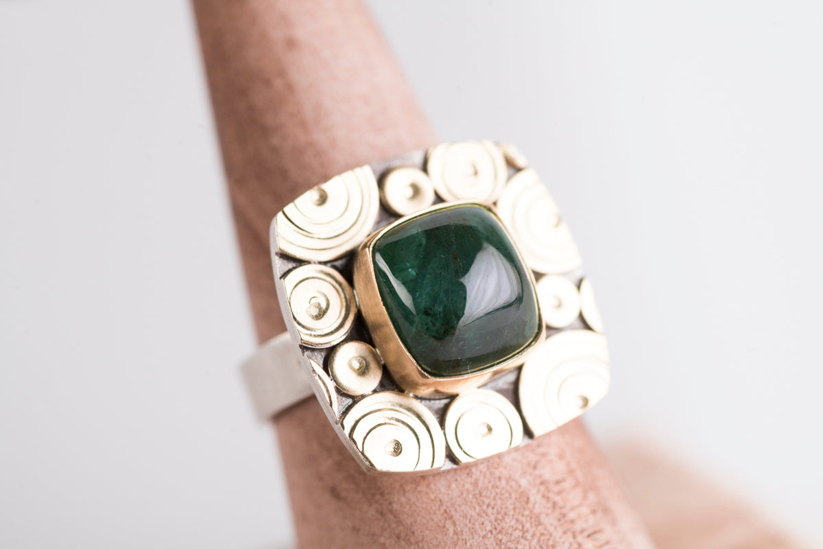 Osaka Blue Green Tourmaline Ring in 18k Gold & Silver - Size 7 1/4