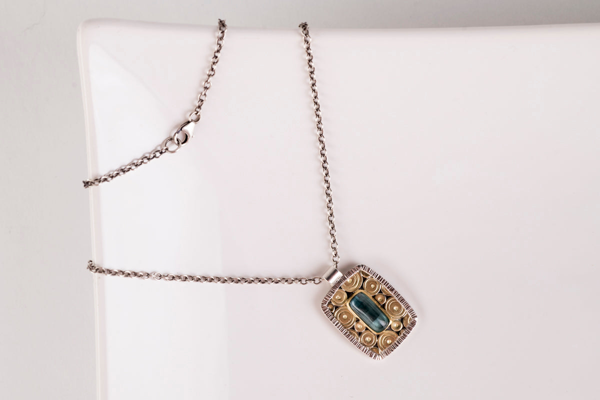 Sumatra Indicolite Tourmaline Patchwork Pendant