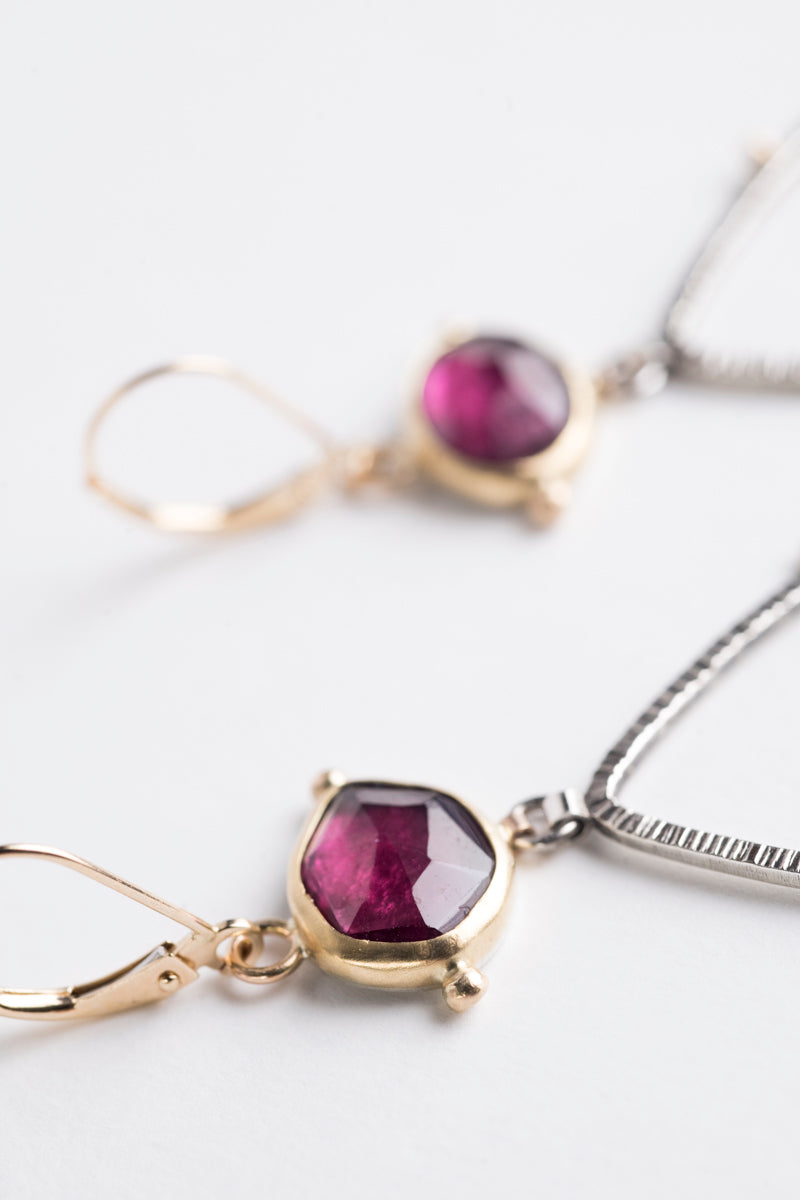 Astraea Rhodolite Garnet Earrings in 18k, 14k Gold & Silver