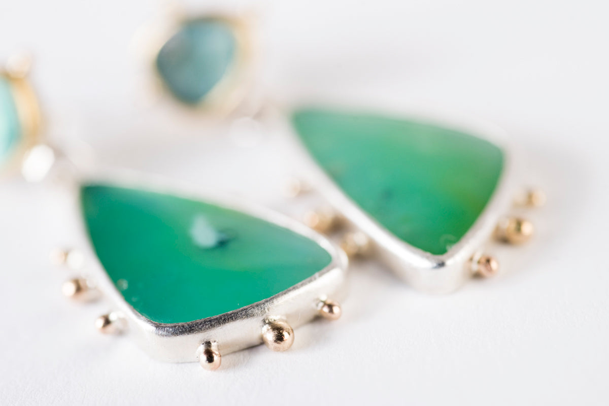 Europa Gem Silica & Grandidierite Earrings in Gold & Silver