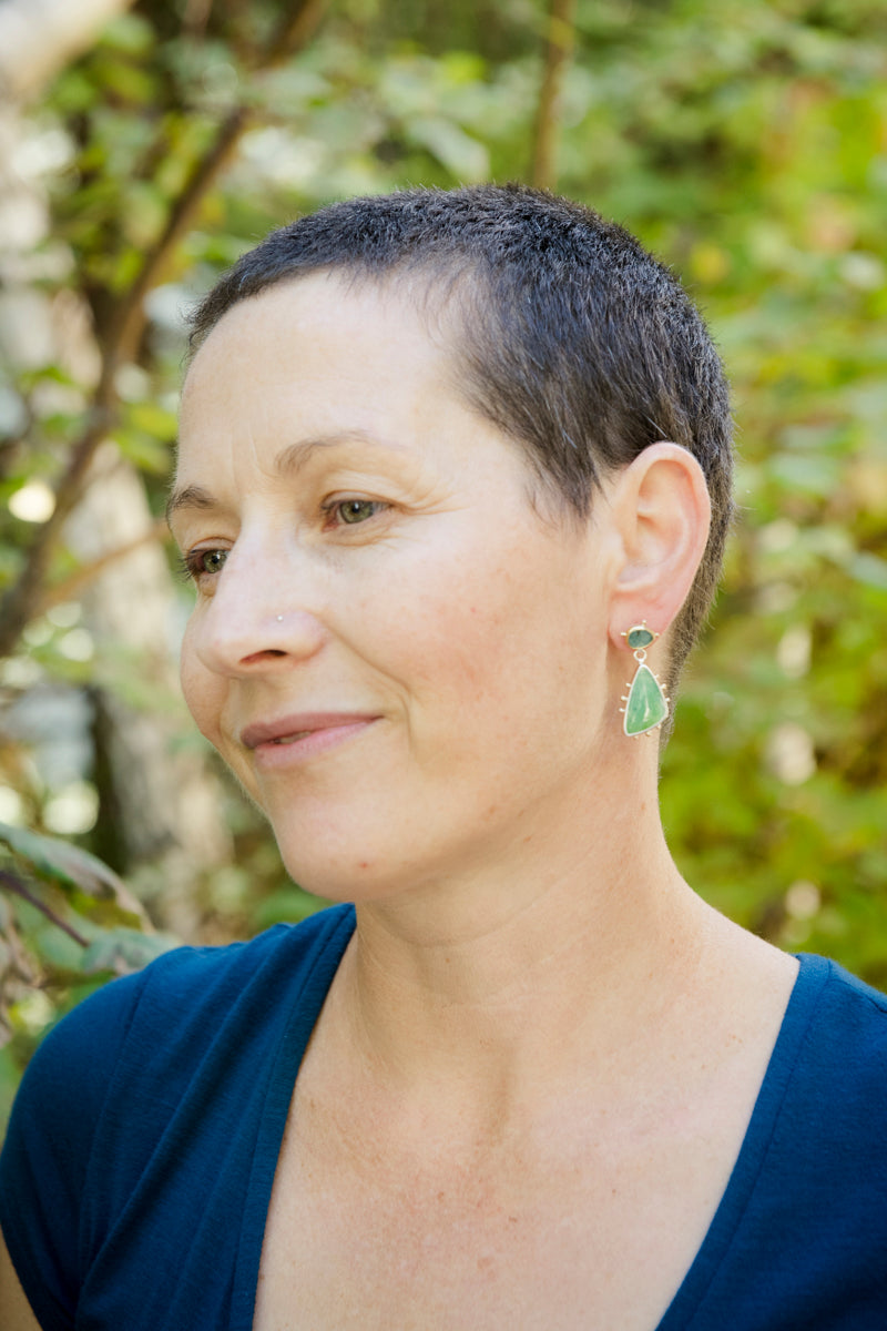 Europa Gem Silica & Grandidierite Earrings in Gold & Silver