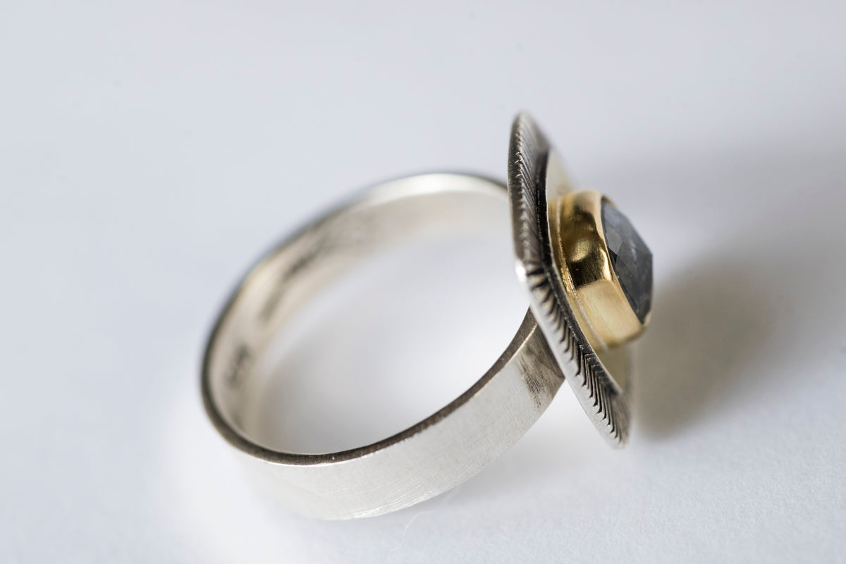 Paris Salt & Pepper Diamond Ring in 18k Gold, Silver, Size 7