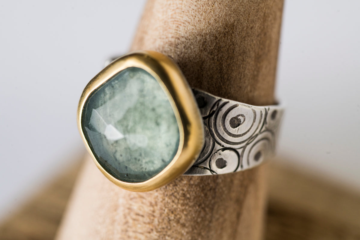 Majorca Moss Aquamarine Ring, US Size 8