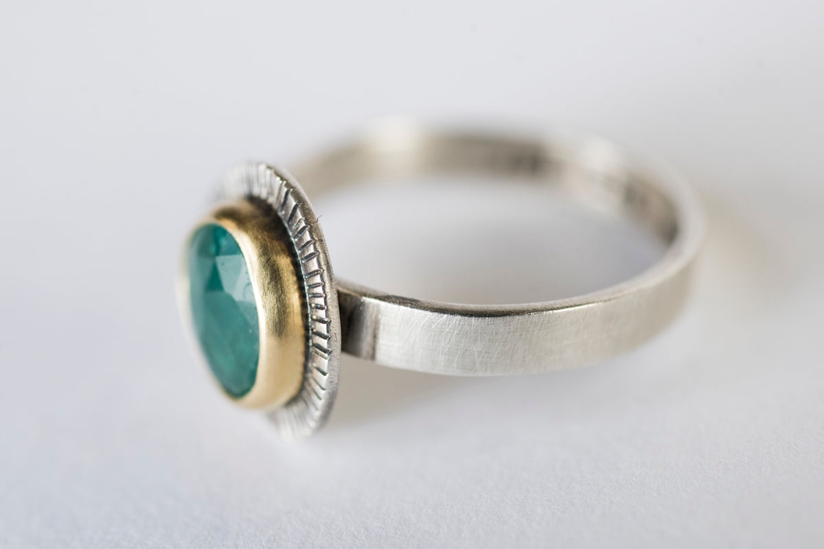 Sorento Grandidierite in 18k Gold Bezel w/ Silver Ring, Size 6 1/2