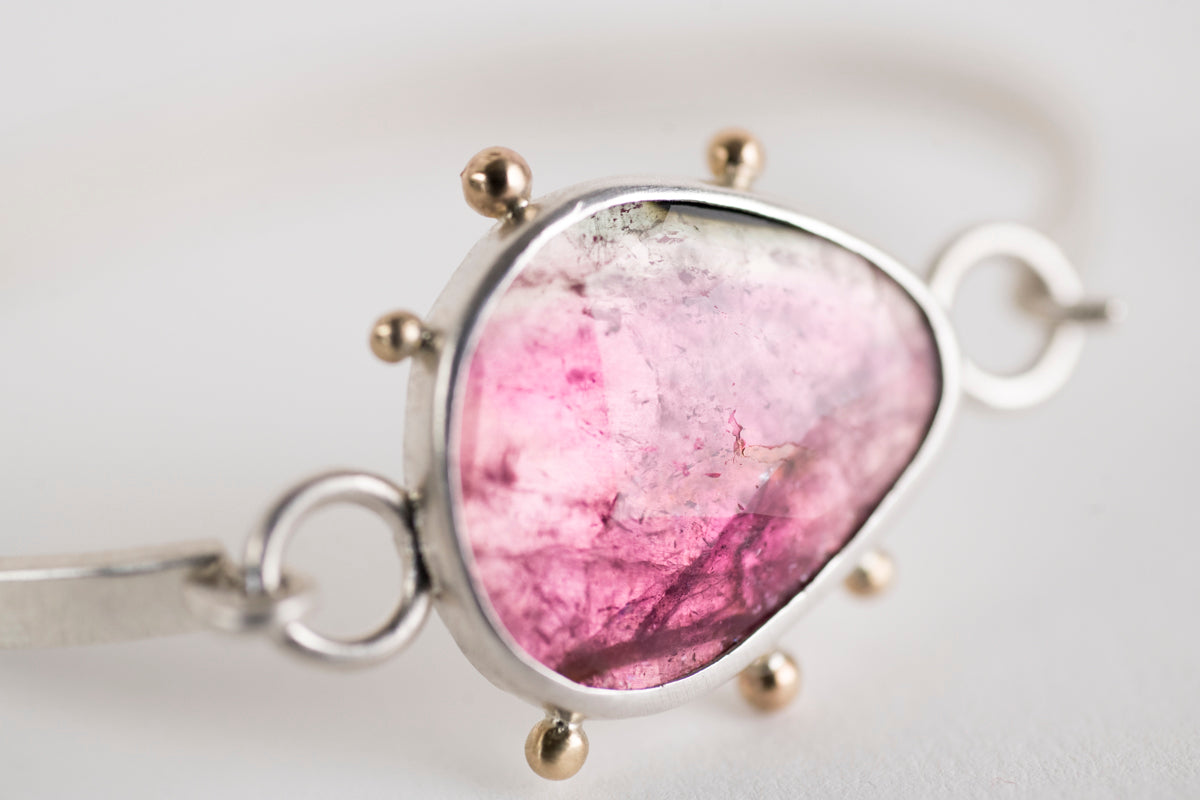 Chiron Watermelon Tourmaline Tension Cuff in Silver & 14k Gold