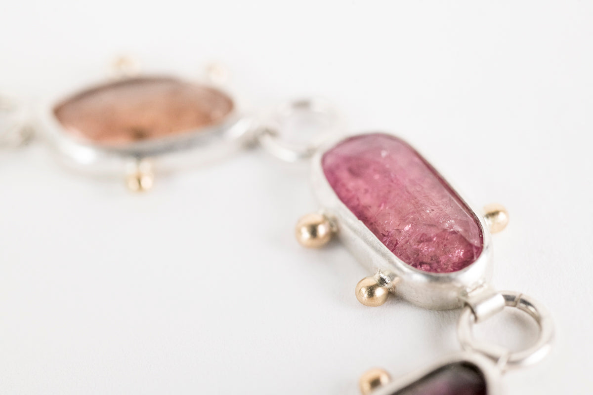 Europa Multi Colored Tourmaline Bracelet in Silver & 14k Gold