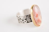 Majorca Regency Plume Agate Ring in 18k Gold & Silver-Size 7 1/2