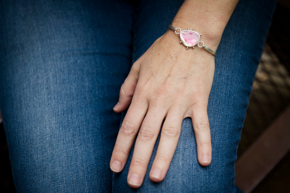 Chiron Watermelon Tourmaline Tension Cuff in Silver & 14k Gold