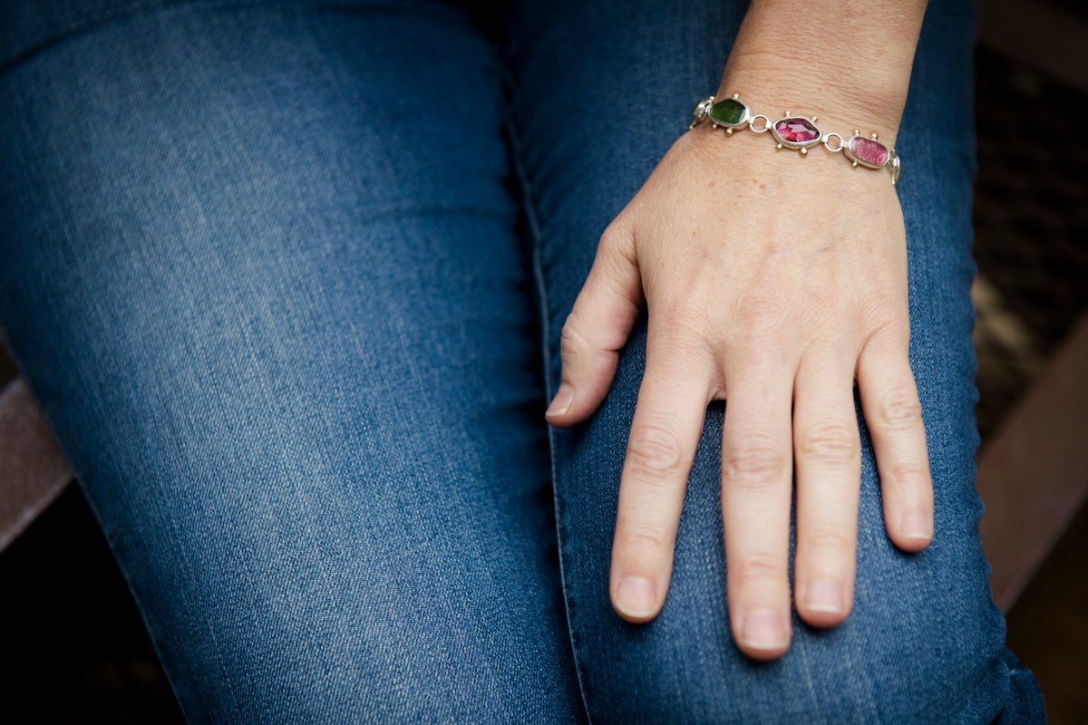Europa Multi Colored Tourmaline Bracelet in Silver & 14k Gold