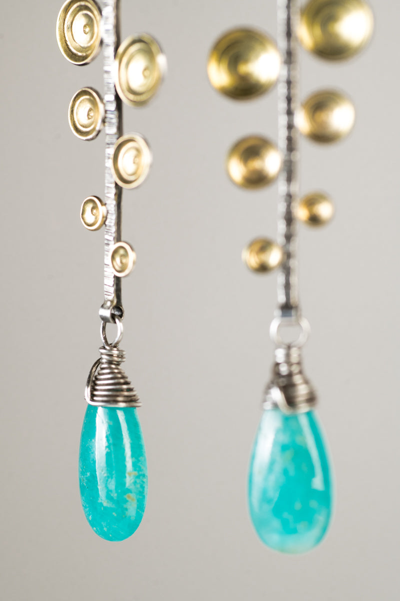 Caspian Fern Leaf Earrings w/ Aqua Amazonite