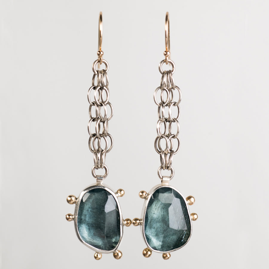 Callisto Moss Aquamarine Long Dangle Earrings