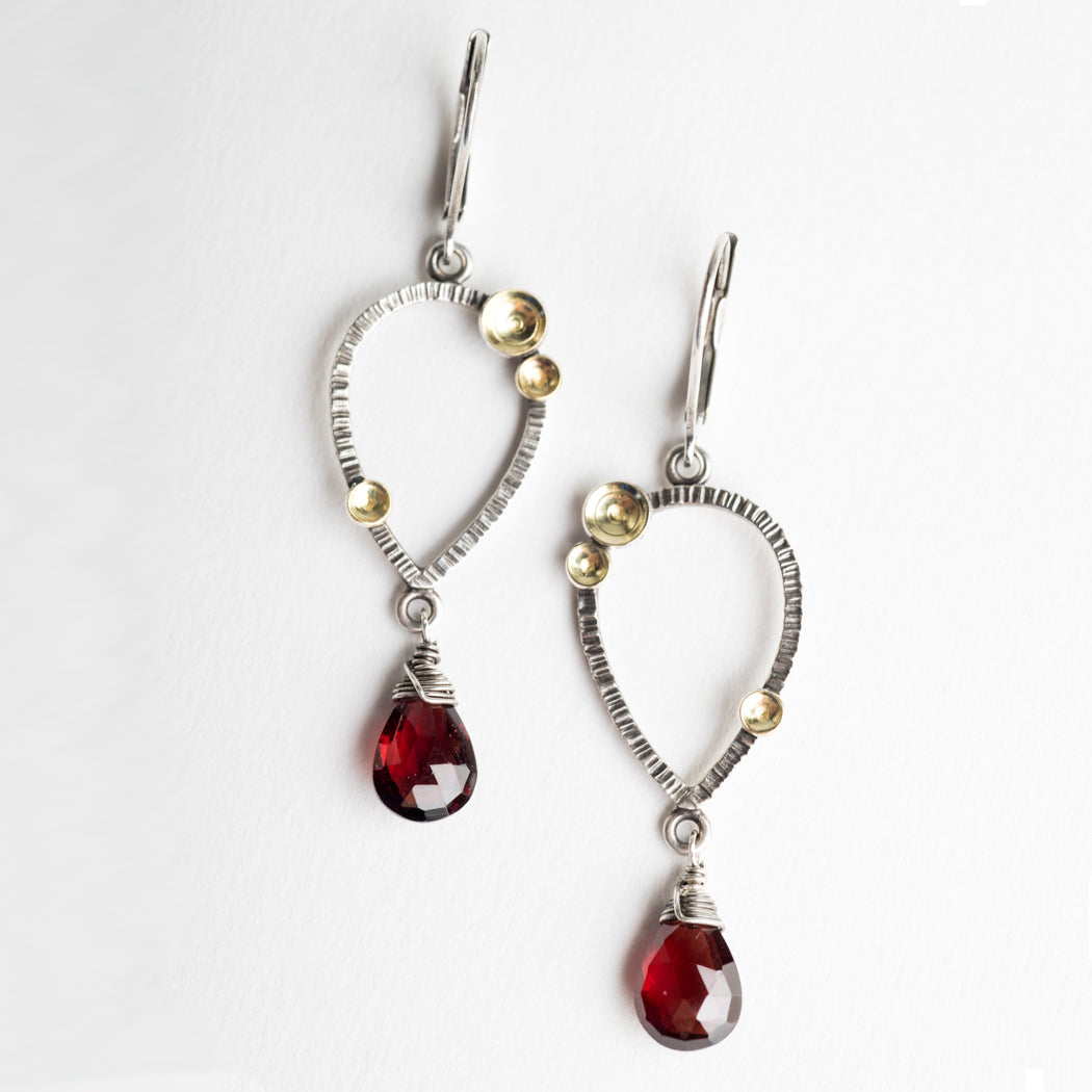Galena Garnet Dangle Earrings in Silver w/ Gold Accents