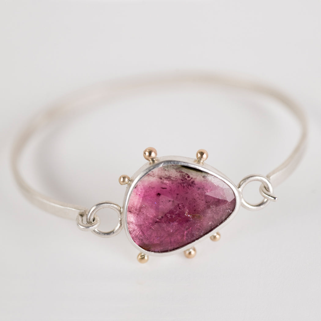Chiron Watermelon Tourmaline Tension Cuff in Silver & 14k Gold