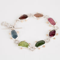 Europa Multi Colored Tourmaline Bracelet in Silver & 14k Gold