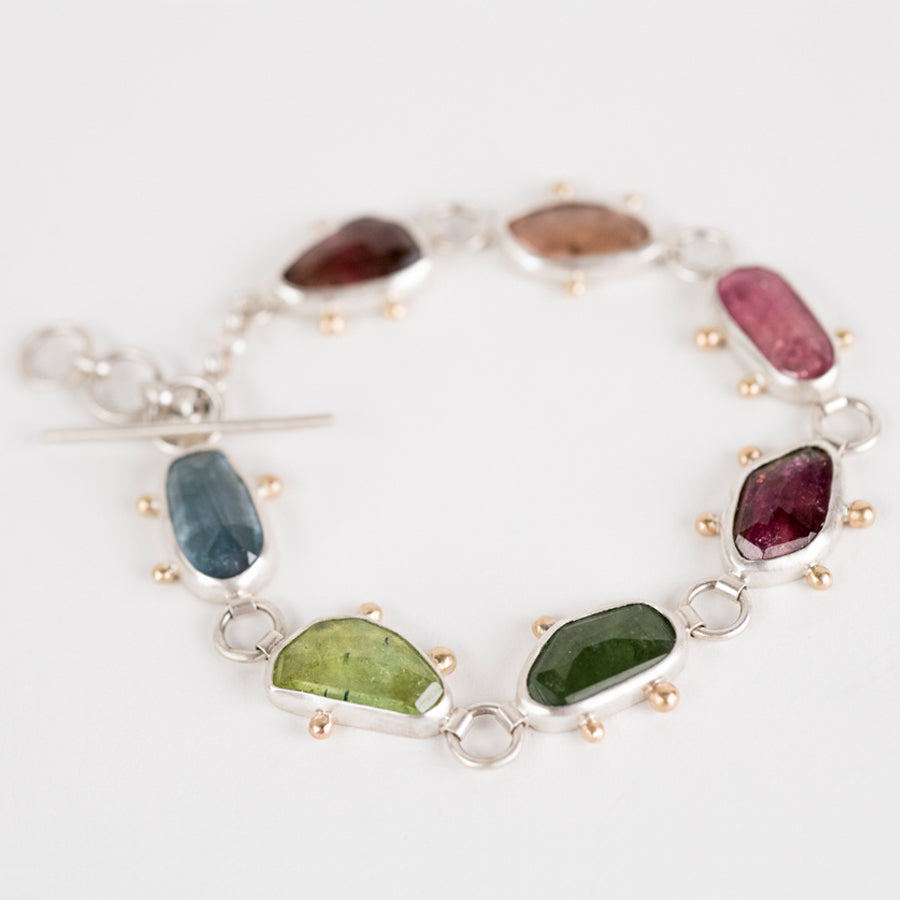 Europa Multi Colored Tourmaline Bracelet in Silver & 14k Gold