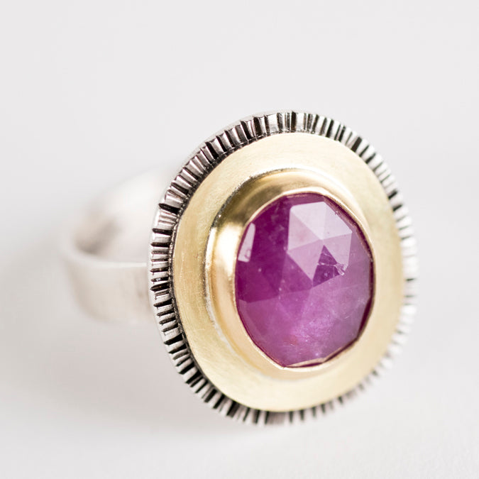 Paris Rosemary Sapphire Ring in 18k Gold & Silver - Size 7