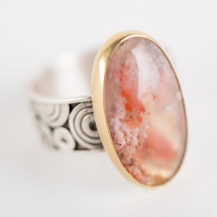 Majorca Regency Plume Agate Ring in 18k Gold & Silver-Size 7 1/2