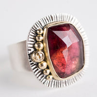 Leda Red Tourmaline & Champagne Diamond Ring - Size 7 1/2