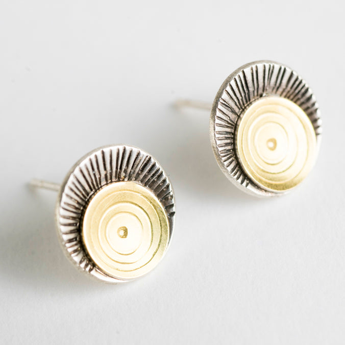 Iona Sunburst Post Earrings, 18k Gold & Silver