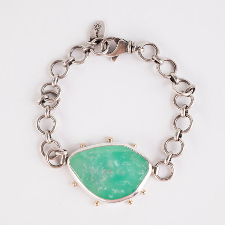 Ceres Chrysoprase Bracelet in Silver & 14k Gold