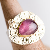 Madeira Pink Sapphire & Champagne Diamond Ring -Size 7 1/4