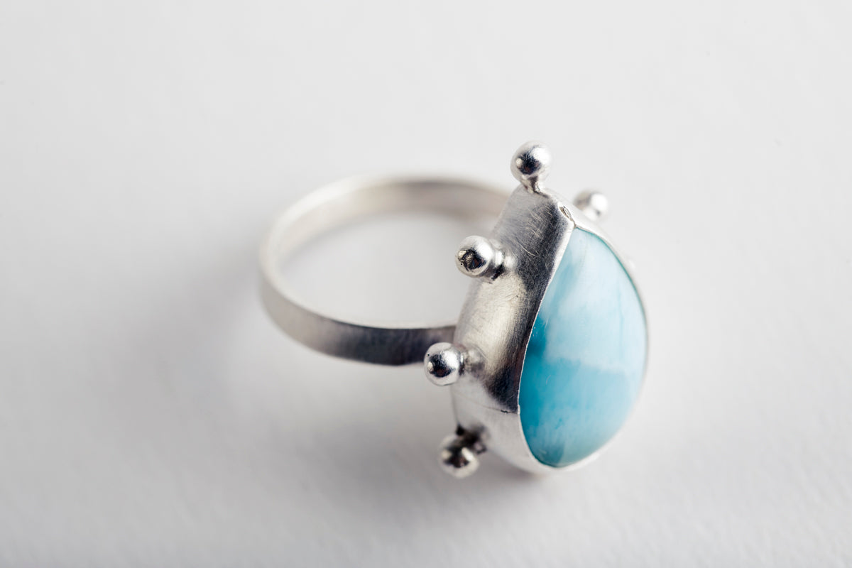 SAMPLE SALE - Hailey Larimar Ring in Silver Bezel, Size 7 1/2