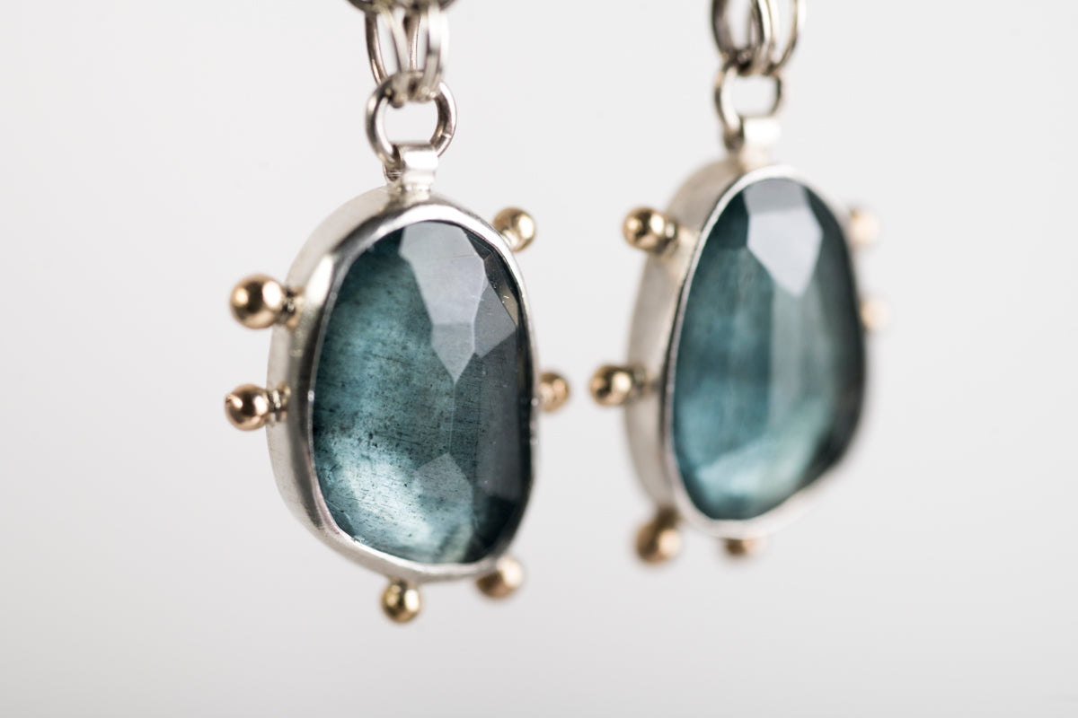 Callisto Moss Aquamarine Long Dangle Earrings