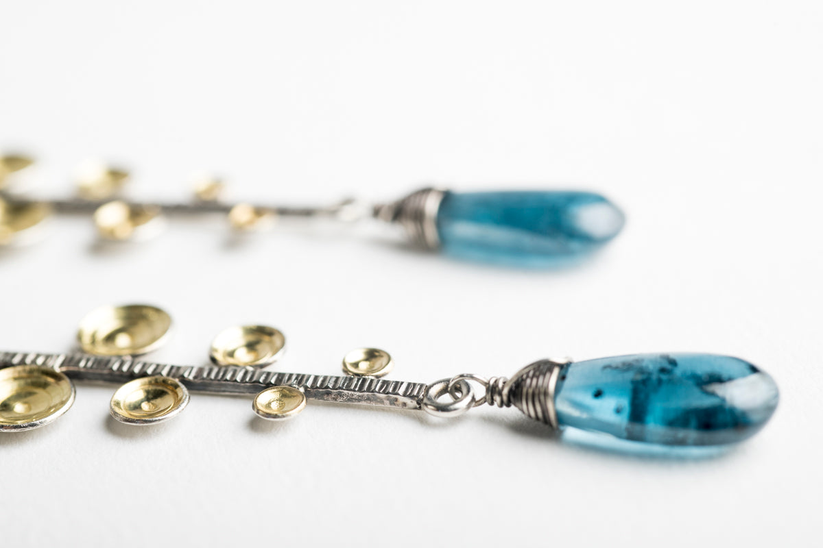 Caspian Fern Leaf Earrings w/ Teal Kyanite