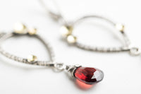 Galena Garnet Dangle Earrings in Silver w/ Gold Accents