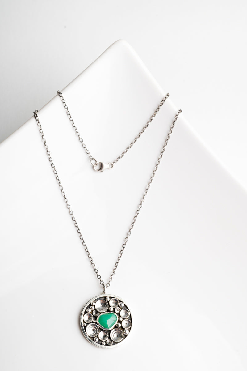 Siren Chrysoprase Seascape Medallion Necklace in Silver - Made to Order