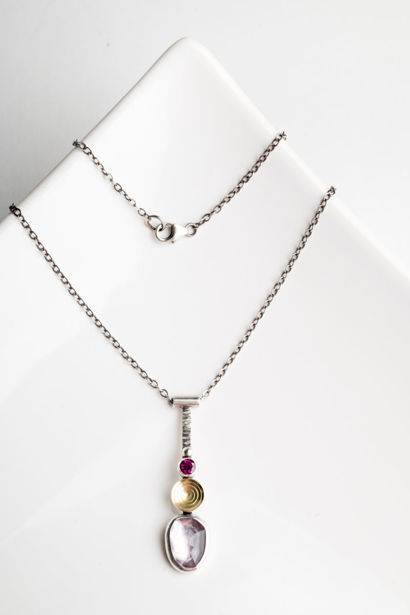 Brizo Stick Necklace w/ Pink Amethyst & Rhodolite Garnet