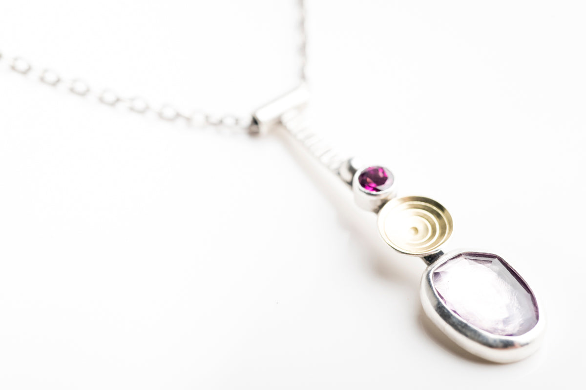 Brizo Stick Necklace w/ Pink Amethyst & Rhodolite Garnet