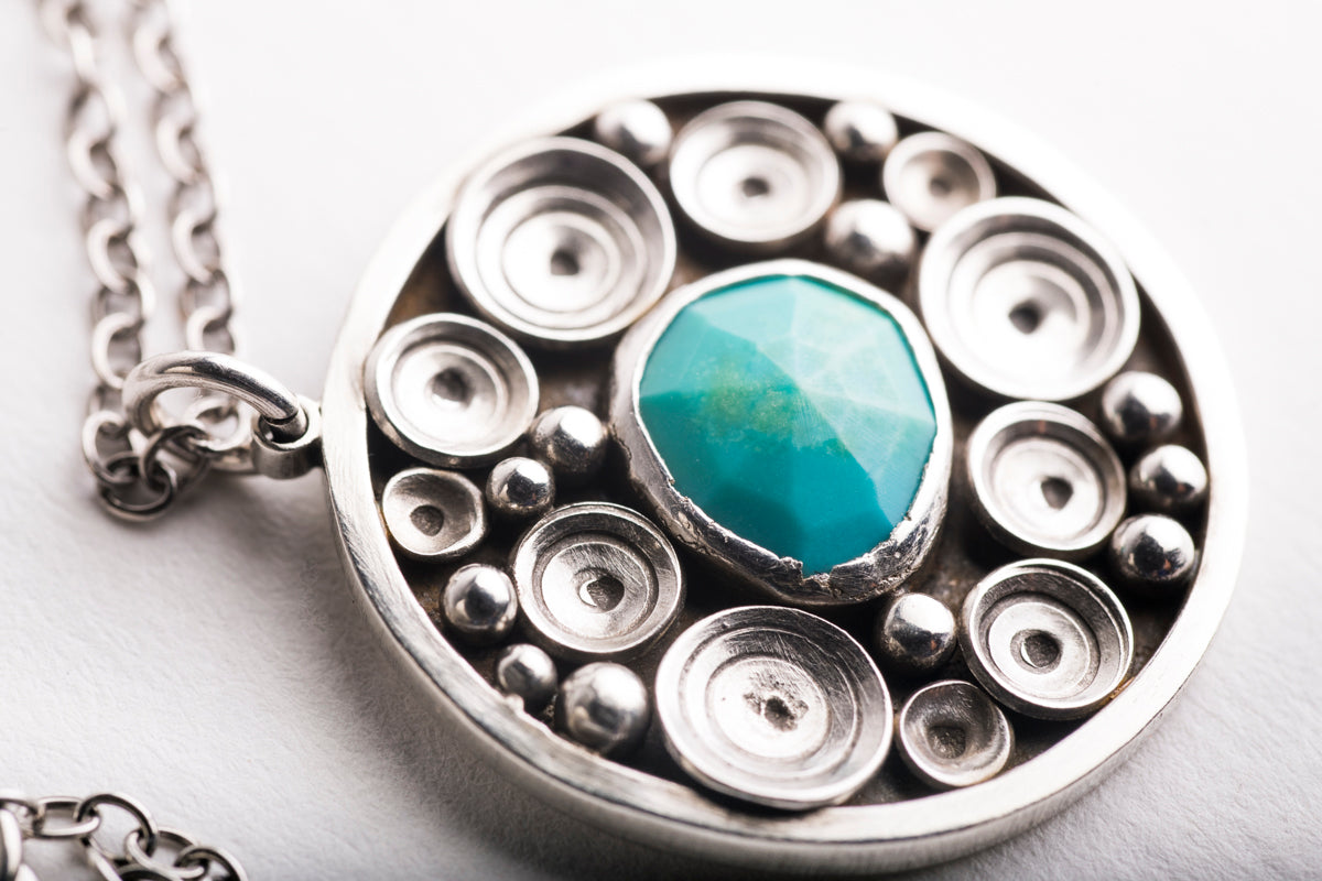 SAMPLE SALE - Siren Turquoise Seascape Medallion Necklace in Silver